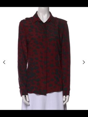 Burberry Maroon and Black Leopard-Print Button Down Blouse